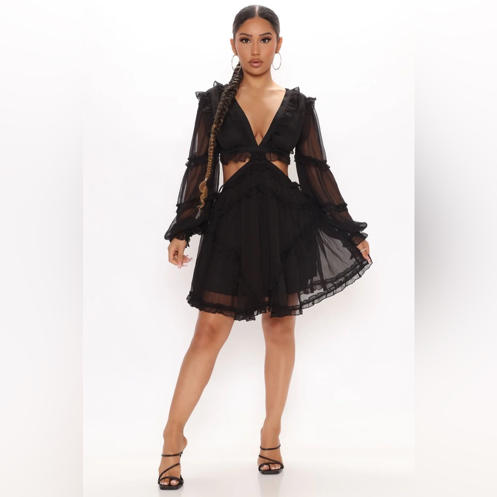 Hailey Ruffle Mini Dress - Black (Size Large) NWT